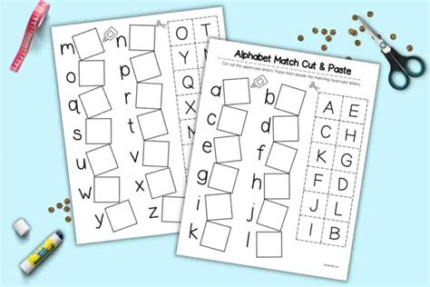 printable alphabet matching cut  paste  artisan life