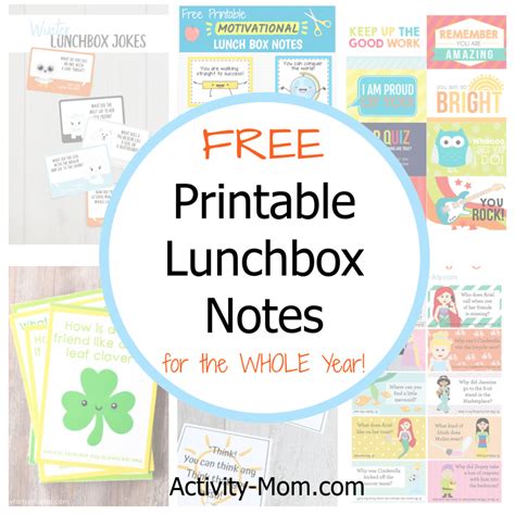 printable lunch box notes   school year  activity mom