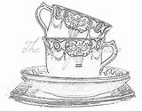 Tea Cup Drawing Cups Saucer Saucers sketch template
