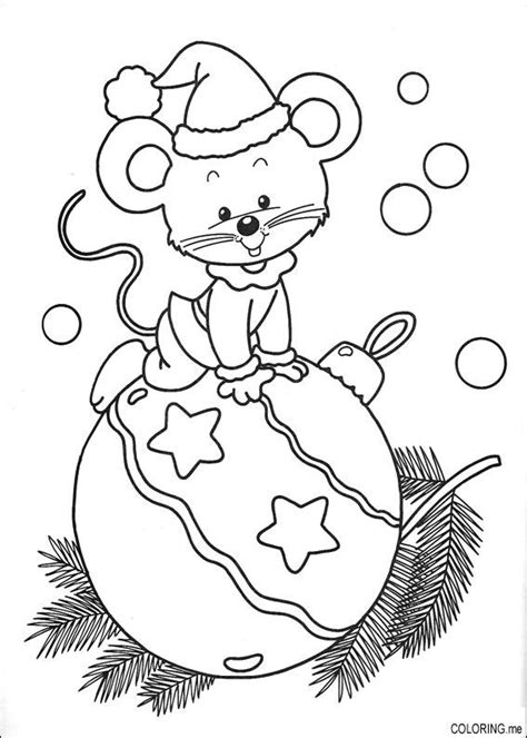 coloring page christmas mouse  ball coloringme
