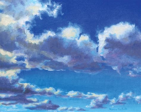 blue sky  original oil painting realistic clouds etsy