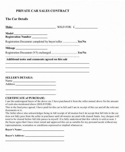 contract template  selling  car privately