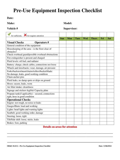 pre  inspection checklist fill  printable fillable blank