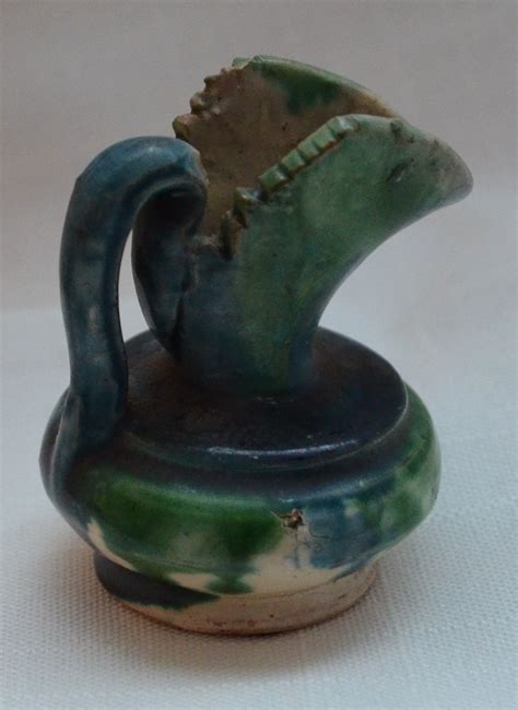Vintage Miniature Vase Mexico Mexican 2 5in Ewer Pottery Green