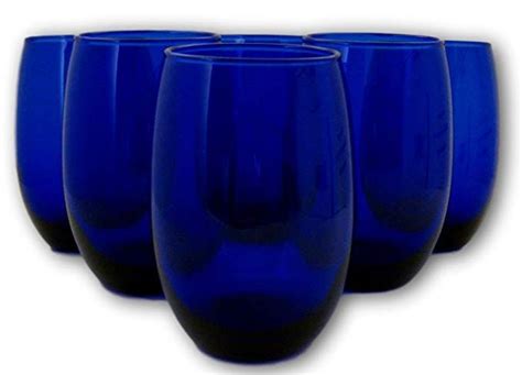 Cobalt Blue Stemless Wine Glasses Set Of 6 15 Ounces Vibrant Colored