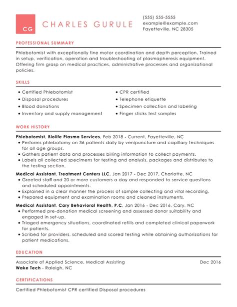 phlebotomy resume examples   build