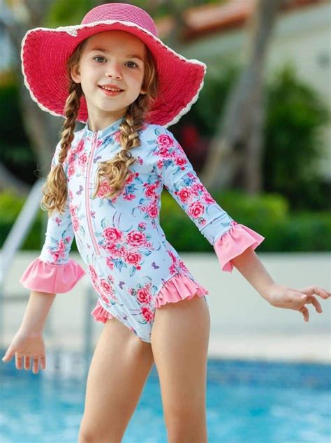 girls ready for the sun rash guard one piece swimsuit blue 2t 3t in