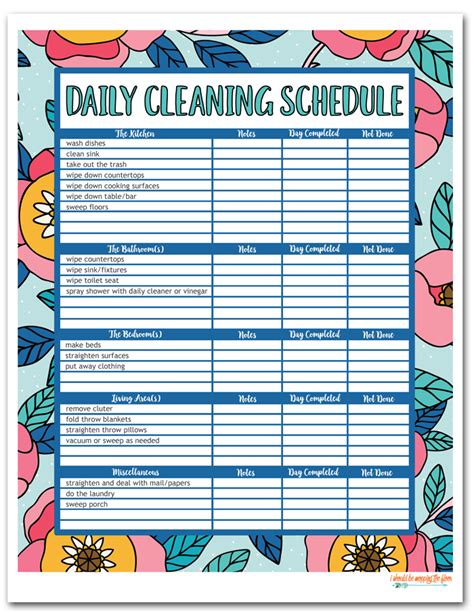 printable home cleaning schedule