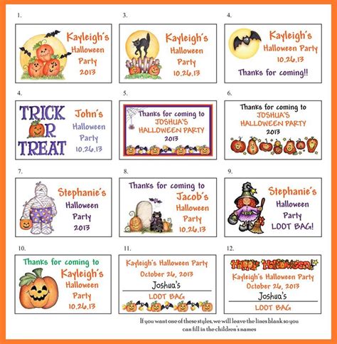 personalized halloween goody bag  favor labels  sizes