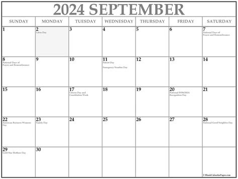 sept  calendar  holidays printable freebies blank april