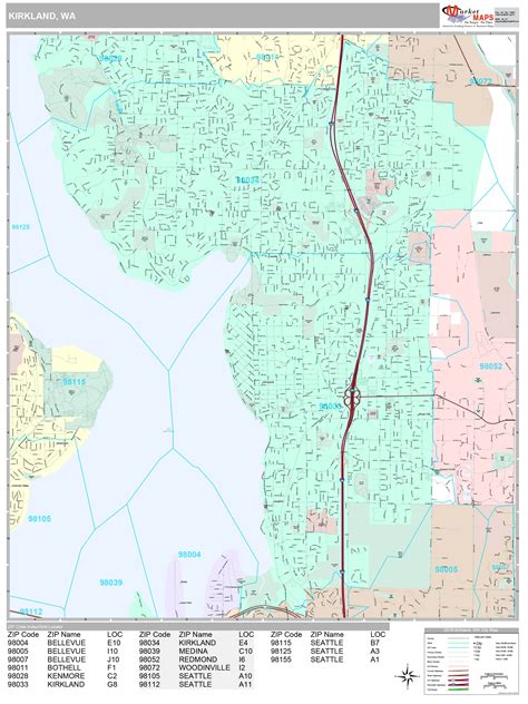 kirkland washington wall map premium style  marketmaps mapsales