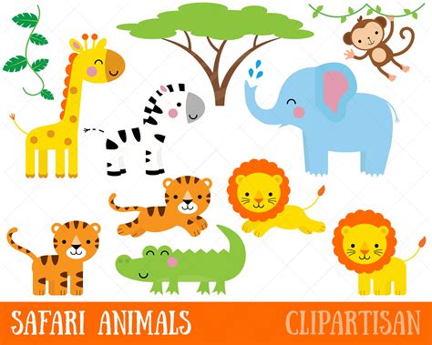 safari animals clipart printable jungle animal clip art etsy