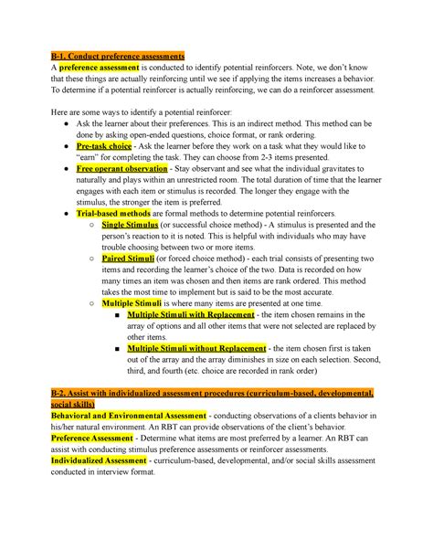 rbt exam study guide assessment   conduct preference assessments
