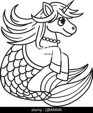 mermaid unicorn isolated coloring page  kids stock vector image