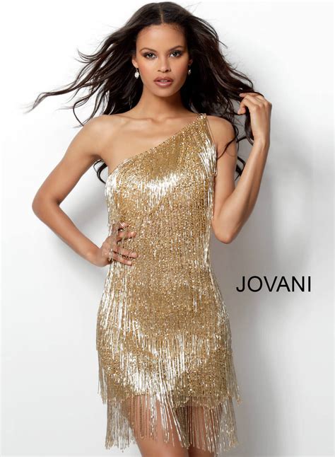 Jovani 616841 Gold Fringe Sleeveless Short Dress