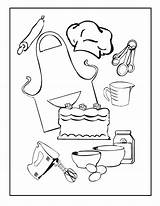 Utensils Kitchen Coloring Cooking Printable Drawing sketch template