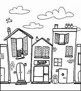 Coloring Town Pages Neighborhood City House Shop Houses Barber Adult Quilts Buildings Neighborhoods Western Colouring Printable Worksheets Simple Small Getcolorings sketch template