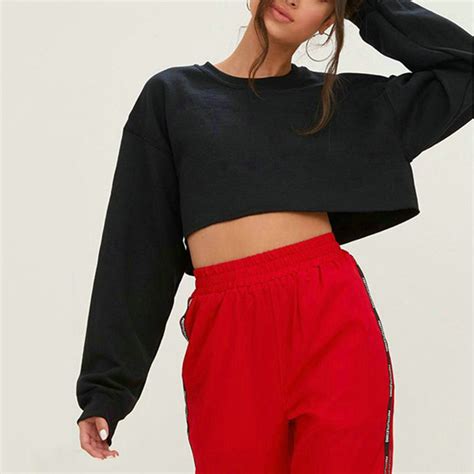 Harajuku Women Hoodies Cropped Sweatshirts Solid Color Pullover Autumn