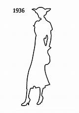 History Costume 1936 Silhouettes Fashion Outline Era sketch template