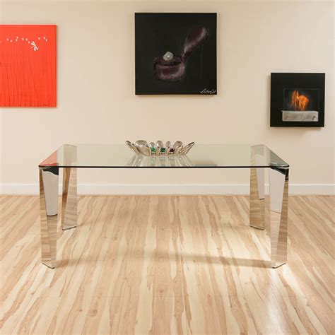 large rectangular glass dining table stainless steel
