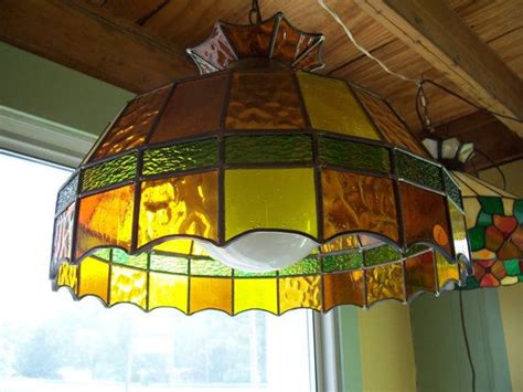 large vintage dome shaped stained glass ceiling fixture   rolled  seeded glass