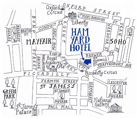 ham yard hotel location map blue