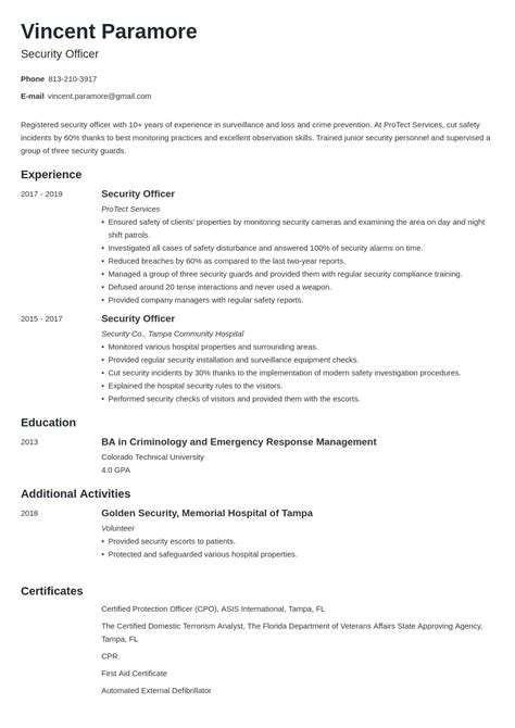 security officer resume sample guide  experience