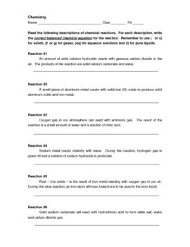 chemical equation word problems worksheet  eric hall tpt