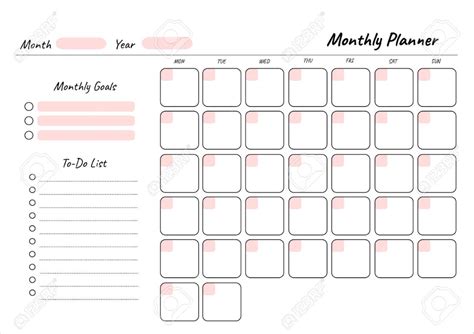 monthly planner printable template vector blank white notebook page  business organize