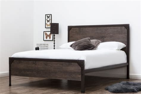 marlow rustic metal industrial wood panel bed frame