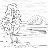 Coloring Pages Forest River Colourbox Landscape Clouds Vector sketch template