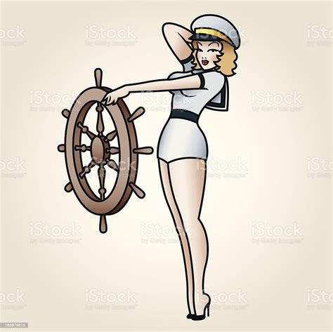 classic tattoo styled sailor pin up stock illustration download image