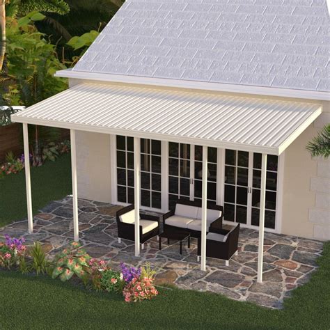 integra  ft   ft ivory aluminum attached solid patio cover   posts  lbs