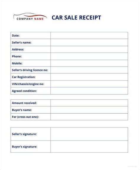 vehicle private sale receipt template  word eforms private