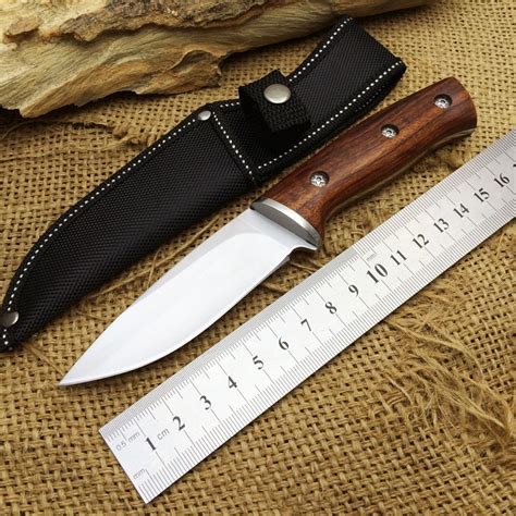 Warrior Camping Fixed Knives 440 Blade Solid Wood Handle Small Hunting