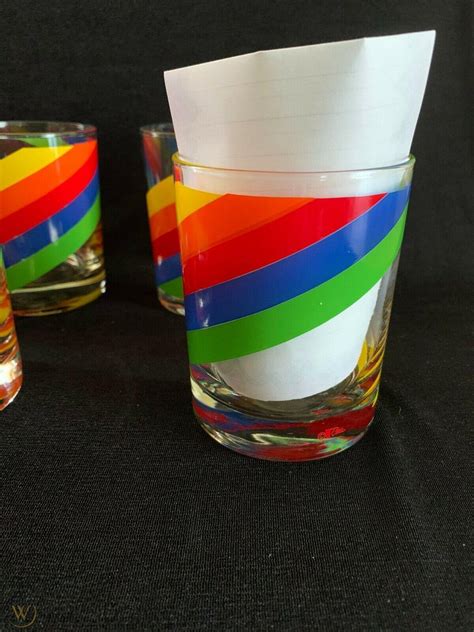 Vintage Cora Rainbow Drinking Glasses Low Ball Rocks Mcm Barware Juice