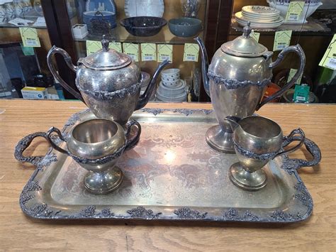 academy silver  copper tea set