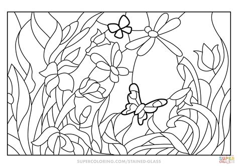 flower garden stained glass coloring page  printable coloring pages