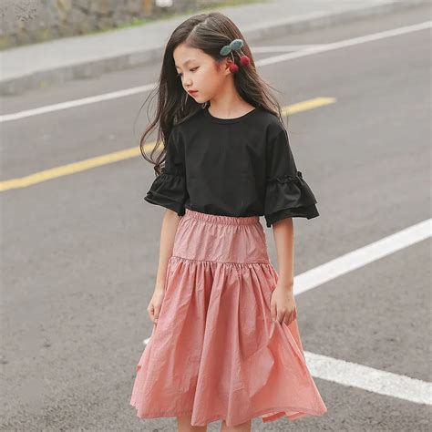 summer teenage girls clothing set size       years  piece suits black tops pink