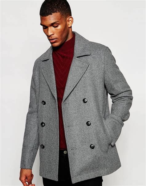 lyst asos wool peacoat  light grey  gray  men