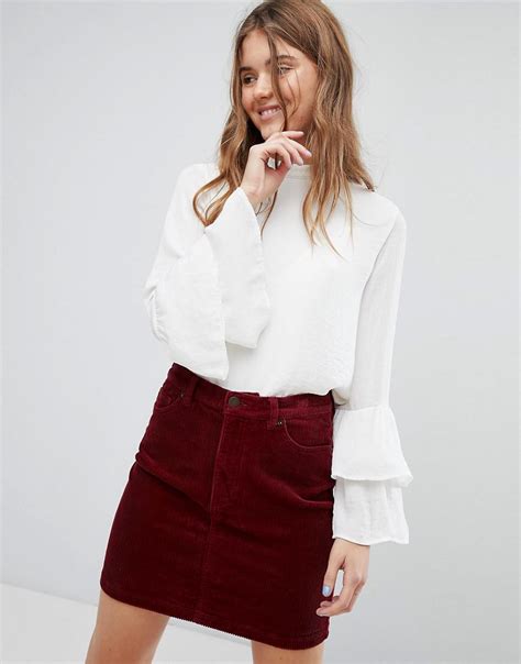 lyst bershka double ruffle sleeve blouse  white