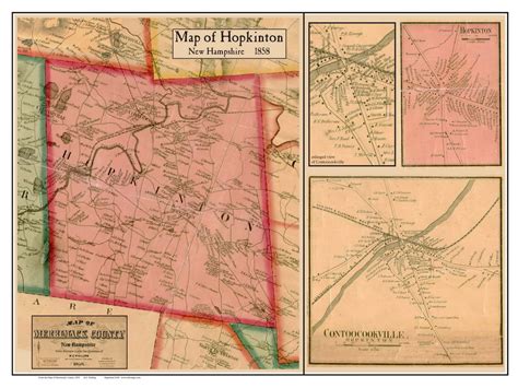 Hopkinton Poster New Hampshire 1858 Old Town Map Custom Print