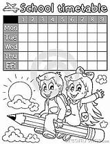 Timetable Coloring Book School Vector Illustration sketch template