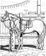 Horse Coloring Saddle Cowboy Pages Visit Adjusting Adult sketch template