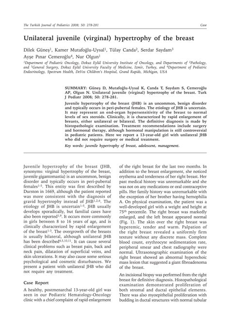 pdf unilateral juvenile virginal hypertrophy of the breast