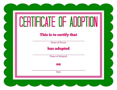 printable adoption certificate  printable