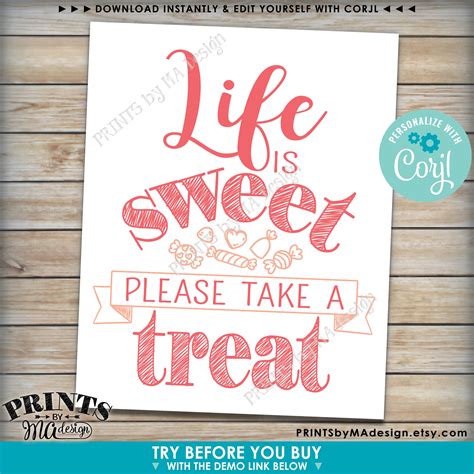 life  sweet    treat sign candy bar printable xx candy sign