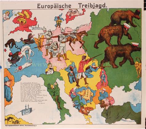cartoon kaart europa propaganda eerste wereldoorlog litho