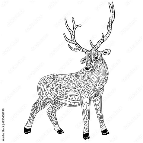 deer coloring book  adults vector illustration anti stress coloring