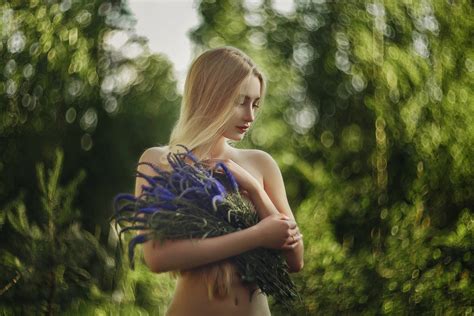 Wallpaper Blonde Belly Women Outdoors Flowers Bokeh